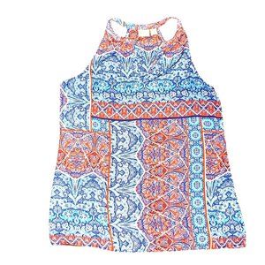 St. Tropez West Blue, Orange and White Paisley Sleeveless Blouse Size Small